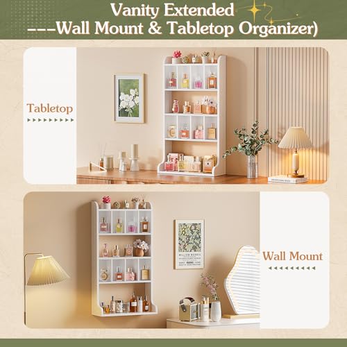 Keebofly Perfume Organizer Wall Mount & Large Cologne Display Case - Wooden Multi-Tier Trinket Shelf for Fragrances, Collectibles, Figures, Miniatures, Cosmetics and Shot Glasses, White - Image 5
