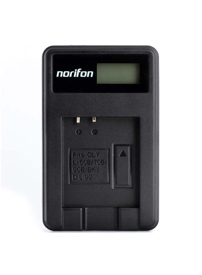Norifon D-LI92 LCD USB Charger for Pentax Optio I-10, RZ10, RZ10 Lime, RZ10 Violet, RZ10 White, RZ18, WG-1, WG-1 GPS, WG-2, WG-2 GPS, WG-10, WG-3, WG-3 GPS, X70 Camera and More - Image 1
