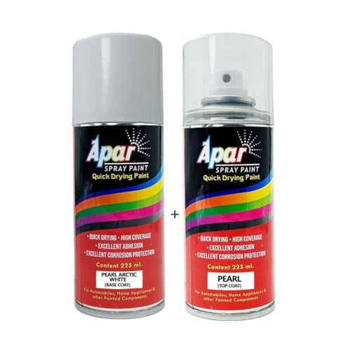 APAR Spray Paint Pearl Arctic White- Base Coat (RC Colour Name) +PC Compatible for Maruti Cars(Before 2023 model) -225 ml (Pack of 2-Pcs) - Image 1
