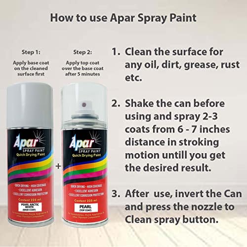 APAR Spray Paint Pearl Arctic White- Base Coat (RC Colour Name) +PC Compatible for Maruti Cars(Before 2023 model) -225 ml (Pack of 2-Pcs) - Image 4