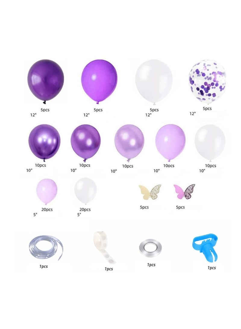 SYOSI Purple Balloons Garland Arch Kit,124 Pcs Purple Confetti Latex Metallic Balloons with Paper Butterfly for Women Birthday Baby Shower Wedding Party Decorations Supplies with 4Pcs Balloon Tools - Image 5