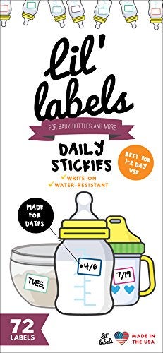 Lil' Labels Date Labels, Bottle Labels, Write-On for Daycare, Removable Labels, Food Container Jar Kitchen Labels, Freezer-Safe Breast Milk Storage Bag Labels, Blank, Washable, Multi-Color - Image 1