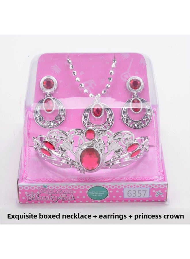 Korean Girl Jewelry Children's Toy Set Boxed Hair Accessories Earrings Necklace Children Princess Crown DIY-Color:Blue  - Image 2