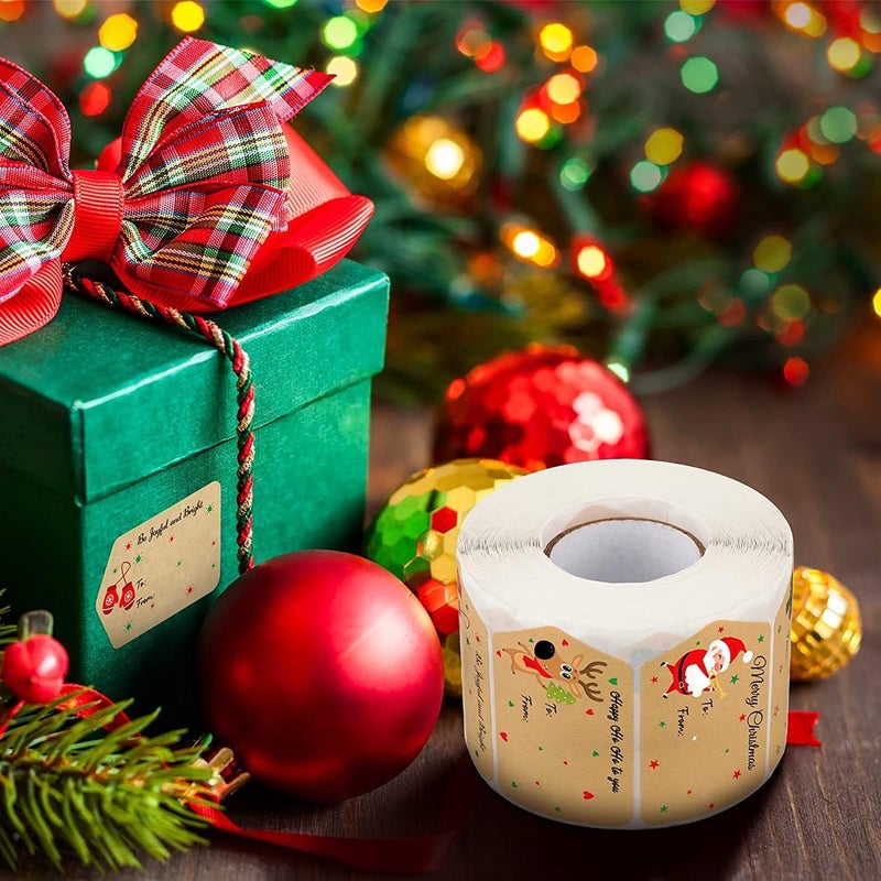 klarako 720 Pieces Self Adhesive Christmas Gift Tag Xmas Kraft Name Tags Natural Kraft Christmas Stickers Paper Tags Christmas Presents Labels for Christmas Present Decoration (Classic Style) - Image 5
