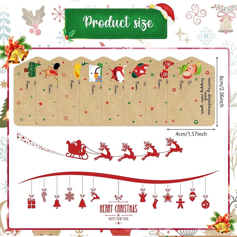 klarako 720 Pieces Self Adhesive Christmas Gift Tag Xmas Kraft Name Tags Natural Kraft Christmas Stickers Paper Tags Christmas Presents Labels for Christmas Present Decoration (Classic Style) - Image 2