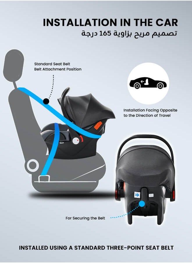 Riolio - Portable Baby Car Seat Padded Soft Material Three Point Harness Ergonomic Design with Carrier Washable from Birth to 15 Months - Image 1