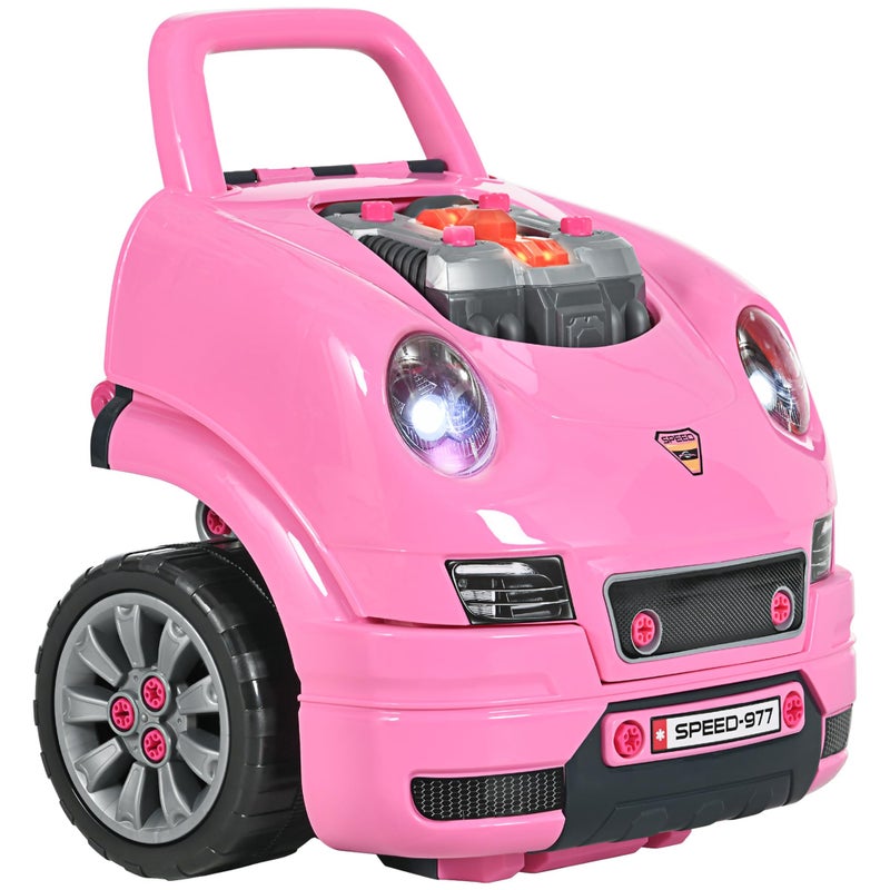 Qaba Truck Engine Toy Kids Mechanic Set with Lights Sounds Steering Wheel and Horn Pretend Car Service Station Play with 61Piece Included Toy Engine Building Kit for Kids Aged 3 Pink - Image 2