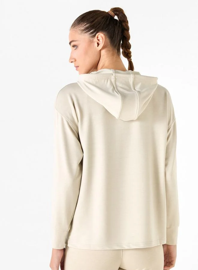 Active Solid Sweatshirt with Hood and Long Sleeves