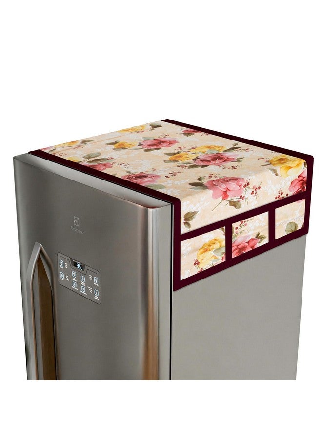 Kuber Industries Kuber Industries Fridge Top Cover | PVC Fridge Top Cover | Flower Fridge Top Cover | Refrigerator Cover with 6 Side Pockets | Refrigerator Top Protector | Appliance Cover | Beige  - Image 1