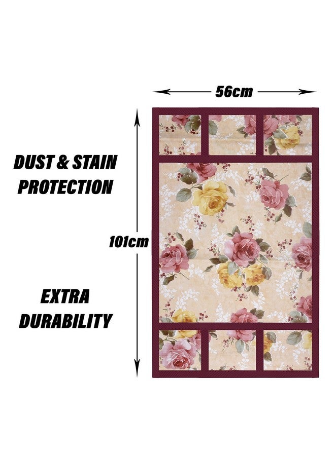 Kuber Industries Kuber Industries Fridge Top Cover | PVC Fridge Top Cover | Flower Fridge Top Cover | Refrigerator Cover with 6 Side Pockets | Refrigerator Top Protector | Appliance Cover | Beige  - Image 3