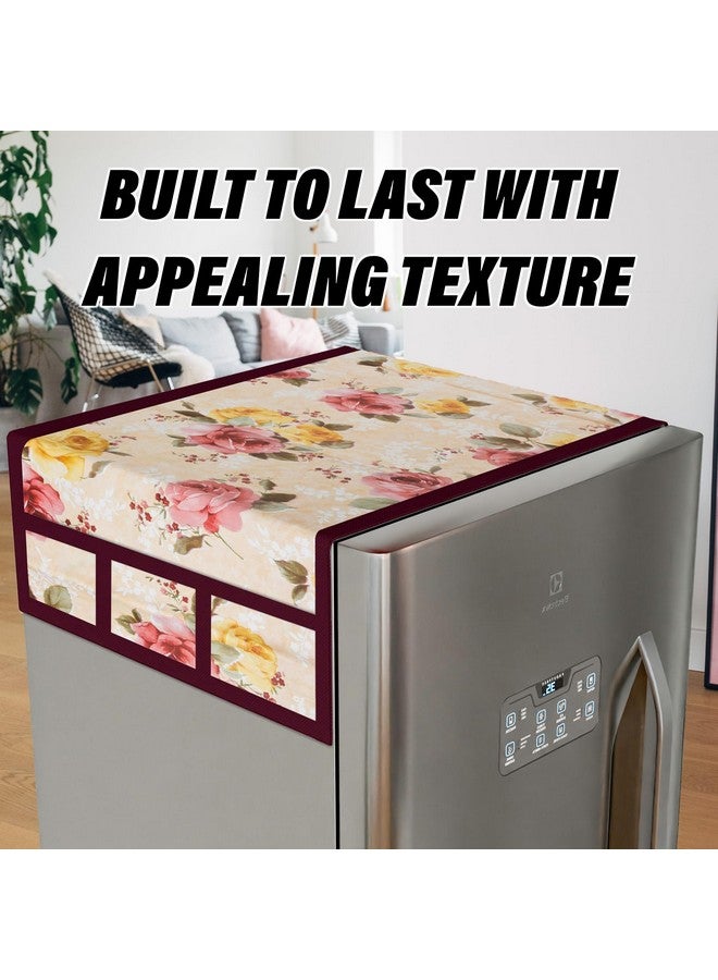 Kuber Industries Kuber Industries Fridge Top Cover | PVC Fridge Top Cover | Flower Fridge Top Cover | Refrigerator Cover with 6 Side Pockets | Refrigerator Top Protector | Appliance Cover | Beige  - Image 4