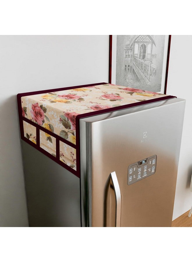 Kuber Industries Kuber Industries Fridge Top Cover | PVC Fridge Top Cover | Flower Fridge Top Cover | Refrigerator Cover with 6 Side Pockets | Refrigerator Top Protector | Appliance Cover | Beige  - Image 2