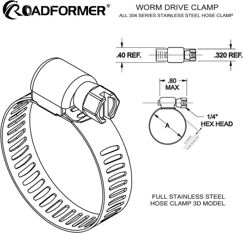ROADFORMER Hose Clamp Stainless Steel Adjustable 36-51mm (1-1/2" - 2") SAE Size 12 Worm Gear Clamp (36-51mm, 24 Pack) - Image 2