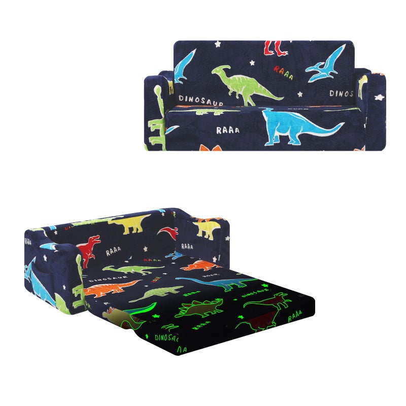 alldomess Kids Couch Extra LargeGlow in the Dark 2in1 Folding Kids Sofa Bed for Boys2 Seats Convertible Sleeper Lounger Toddler Couch for Children Bedroom Playroom NurseryDinosaur - Image 2