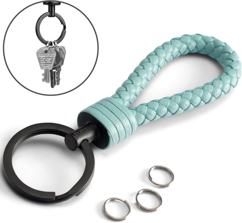 SERASAR Leather Key-Holder With Stainless Steel Key Fob - Additional Rings For Small Keys - Ideal For Car, Motorcycle, Bicycle & House - Keychain With Gift Box - Image 4