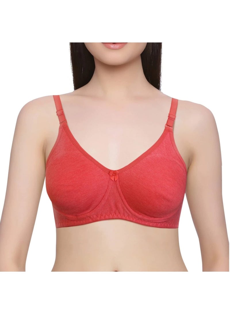 Love Bell High Coverage Cotton Bra - Everyday T-shirt Bra for Women - Seamless, Moulded Soft Cup (B, Spicy Red, 32) - Image 1