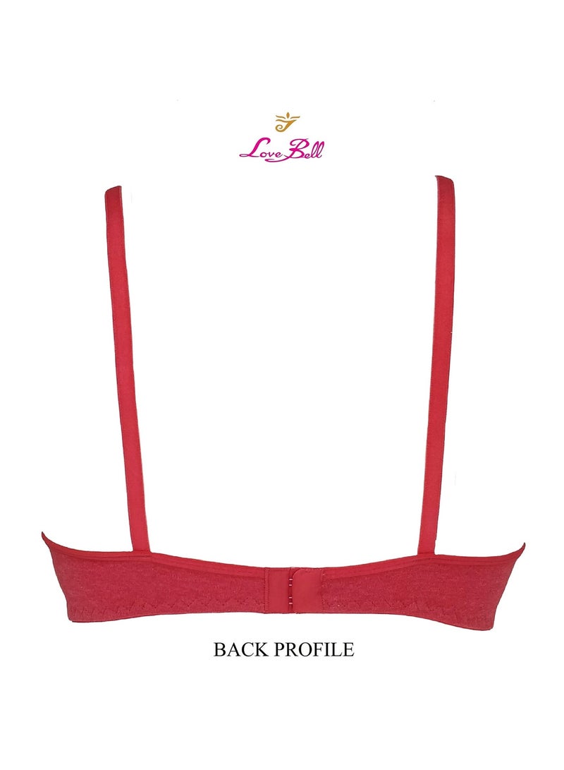 Love Bell High Coverage Cotton Bra - Everyday T-shirt Bra for Women - Seamless, Moulded Soft Cup (B, Spicy Red, 32) - Image 4