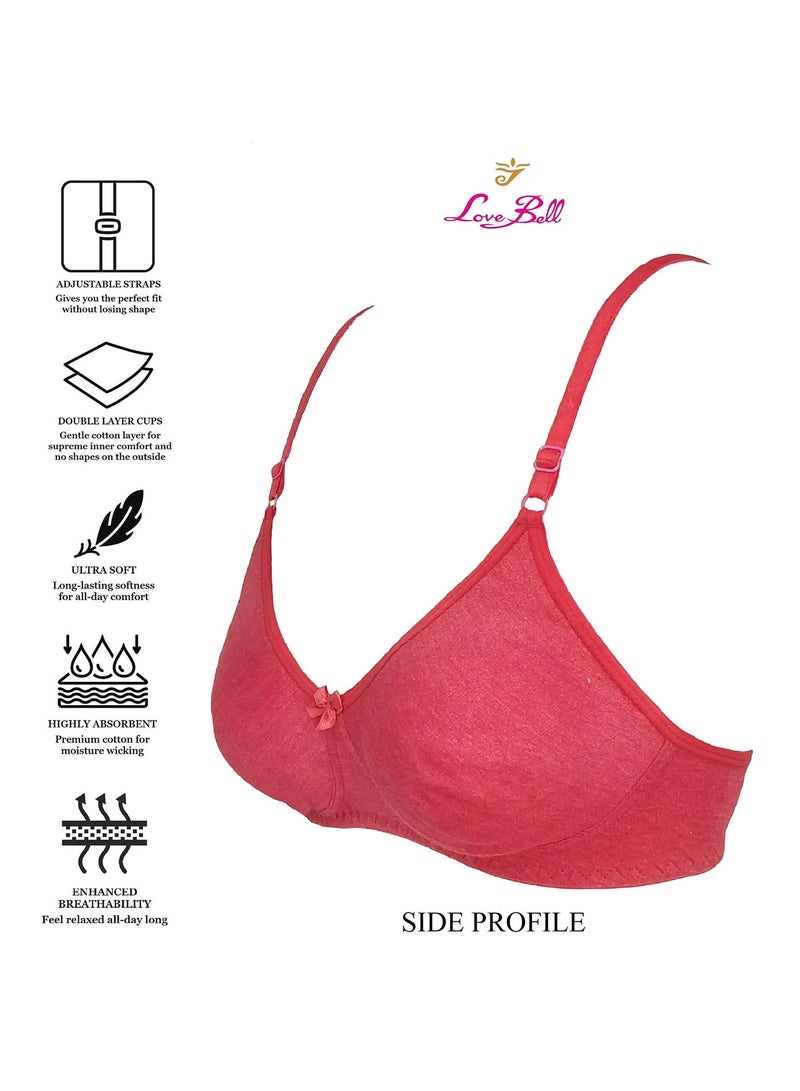Love Bell High Coverage Cotton Bra - Everyday T-shirt Bra for Women - Seamless, Moulded Soft Cup (B, Spicy Red, 32) - Image 5