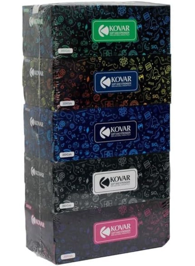Kovar Premium 5-Pack Tissue Boxes – 200 Sheets X 2-Ply - Image 1