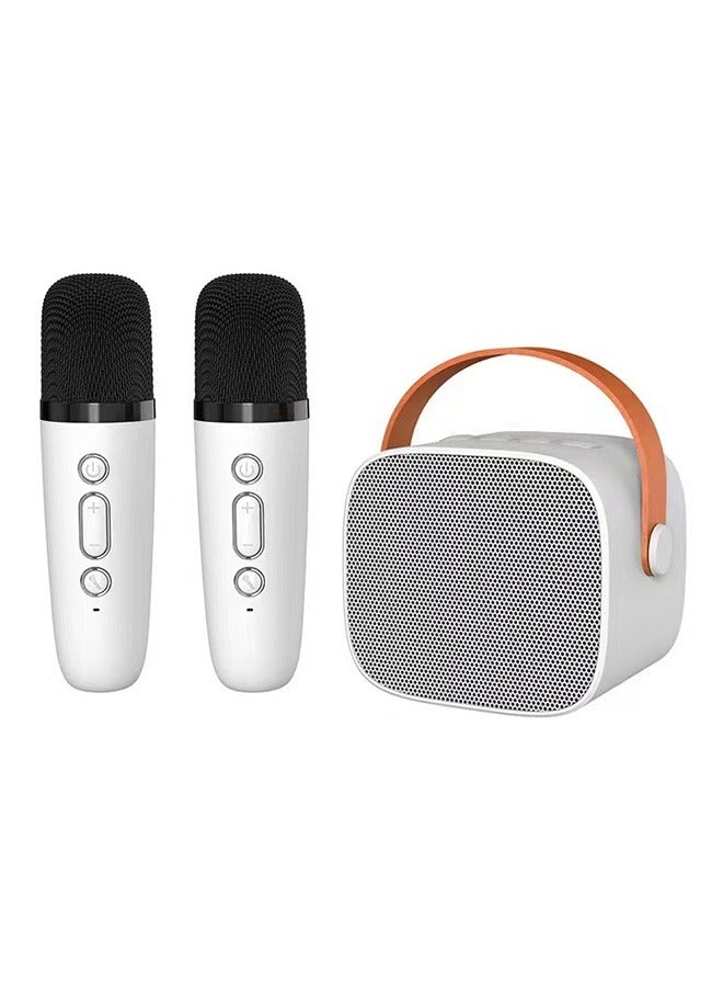 Portable Karaoke Speaker Kits,Mini Wireless Karaoke Speakers with 2 Pack Wireless Microphone for Home Outdoor Party, for Kids Adults, White  - Image 1