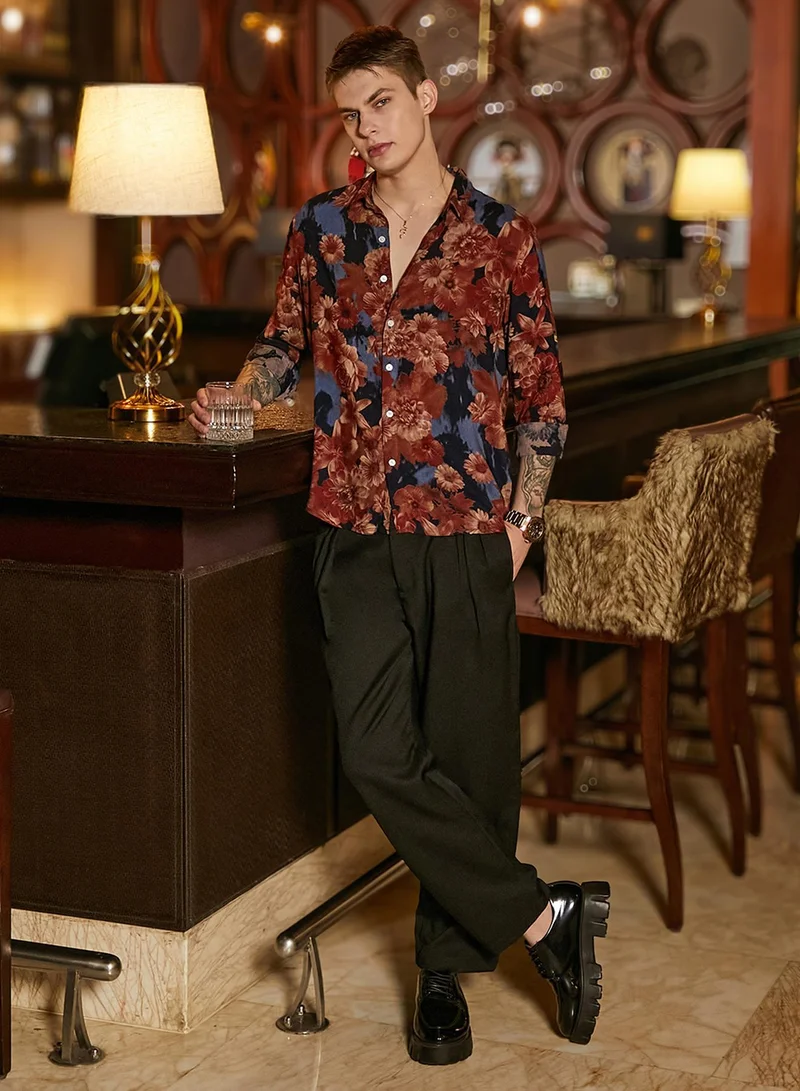 CAHOOT Multicolour Men's Chocolate Brown & Midnight Black Floral Overlap Shirt for Men | Best Price UAE