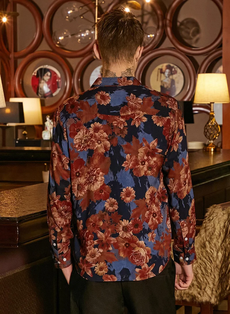 CAHOOT Multicolour Men's Chocolate Brown & Midnight Black Floral Overlap Shirt for Men | Best Price UAE