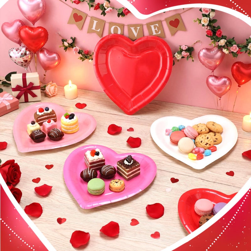 Remerry 100 Pcs Valentine's Day Heart Paper Plates Heart Shape Party Plates Wedding Party Supplies Disposable Paper Tableware for Appetizer Lunch Dinner and Dessert (Red,Pink,Rose Pink,White) - Image 2