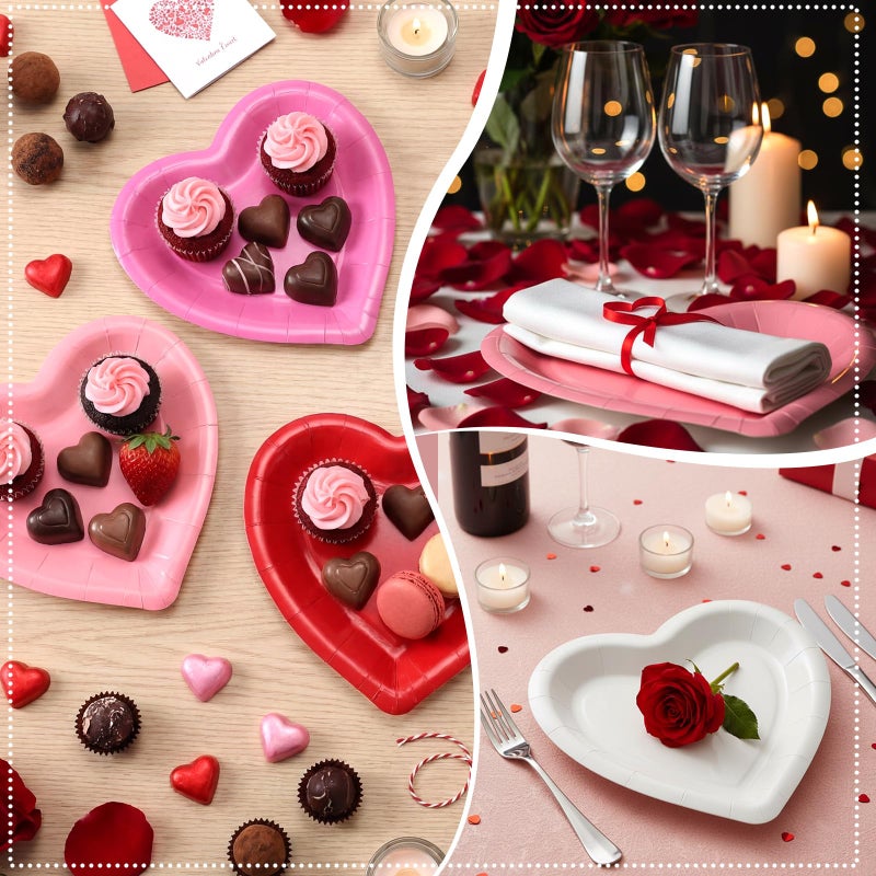 Remerry 100 Pcs Valentine's Day Heart Paper Plates Heart Shape Party Plates Wedding Party Supplies Disposable Paper Tableware for Appetizer Lunch Dinner and Dessert (Red,Pink,Rose Pink,White) - Image 5
