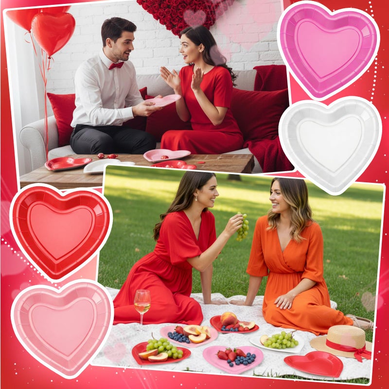 Remerry 100 Pcs Valentine's Day Heart Paper Plates Heart Shape Party Plates Wedding Party Supplies Disposable Paper Tableware for Appetizer Lunch Dinner and Dessert (Red,Pink,Rose Pink,White) - Image 4