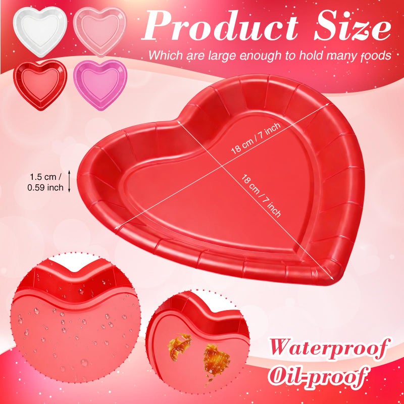 Remerry 100 Pcs Valentine's Day Heart Paper Plates Heart Shape Party Plates Wedding Party Supplies Disposable Paper Tableware for Appetizer Lunch Dinner and Dessert (Red,Pink,Rose Pink,White) - Image 3