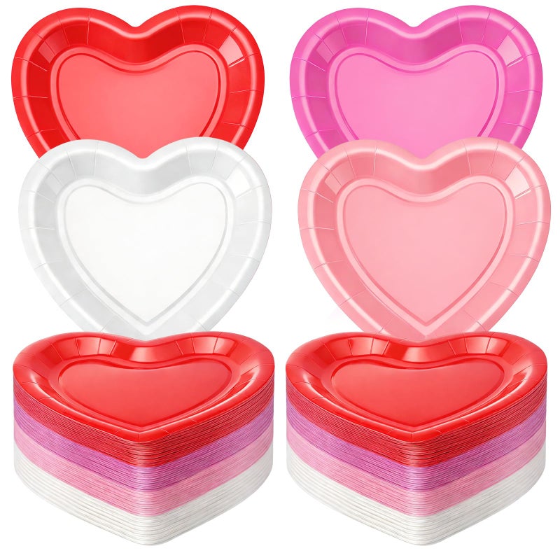 Remerry 100 Pcs Valentine's Day Heart Paper Plates Heart Shape Party Plates Wedding Party Supplies Disposable Paper Tableware for Appetizer Lunch Dinner and Dessert (Red,Pink,Rose Pink,White) - Image 1