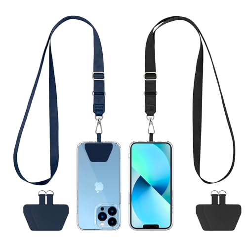 CACOE Phone Lanyard 2 Pcs Adjustable Neck Strap,4 Pcs Patches,Universal Crossbody Multifuctional Patch Polyester Lanyards Compatible with Most Smartphones(Black+Dark Blue) - Image 1