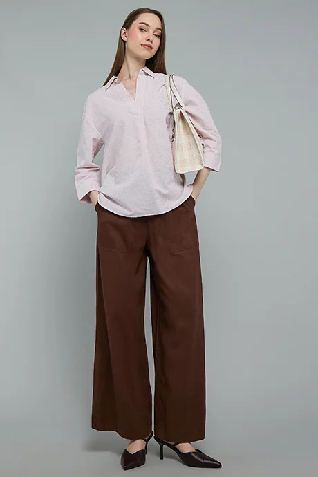 أر أند بي Striped Shirt with Spread Collar and 3/4 Sleeves