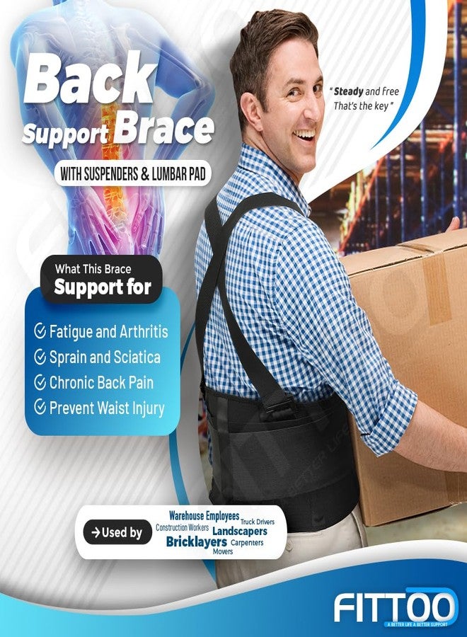 FITTOO Back Brace with Removable Suspenders & Lumbar Pad for Back Pain Relief, Heavy Lifting Support, Moving and Warehouse Jobs, Lower Back Pain Protection Belt for Men & Women in Construction - Image 3