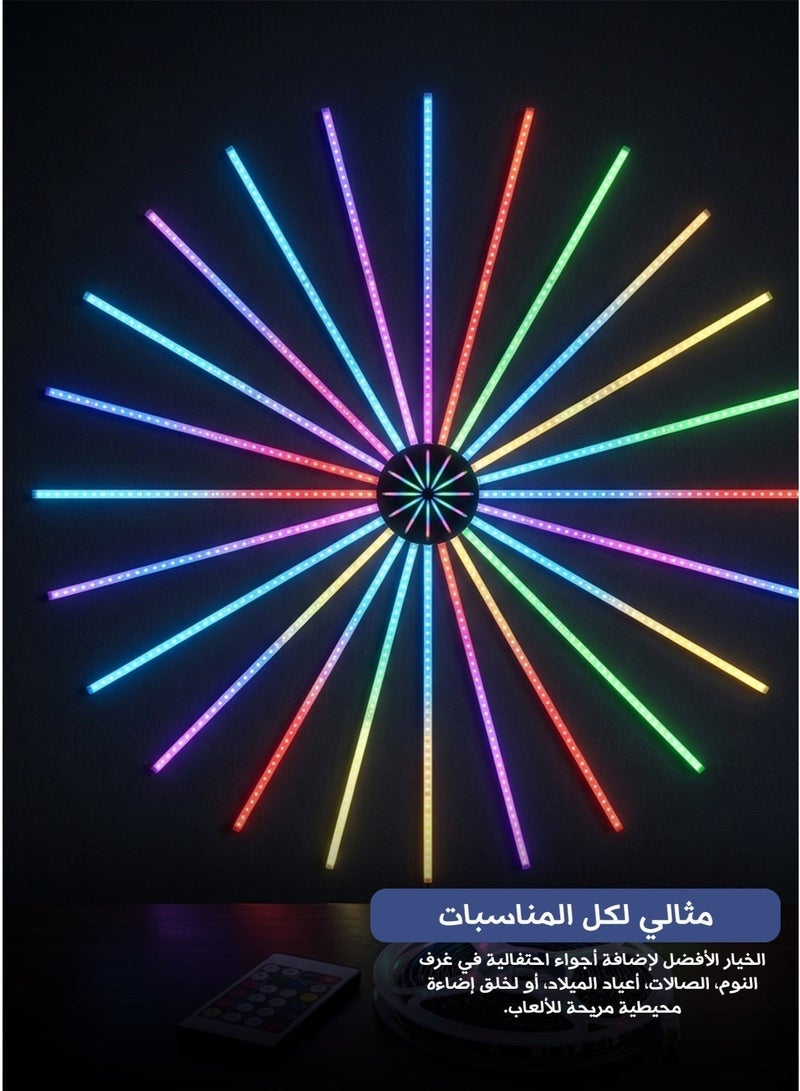 USB Powered RGB LED Strip – Smart Fireworks Effect, Bluetooth & App Control, Remote & Manual Control, Music Sync, Self-Adhesive, for Home & Party Decoration - Image 3