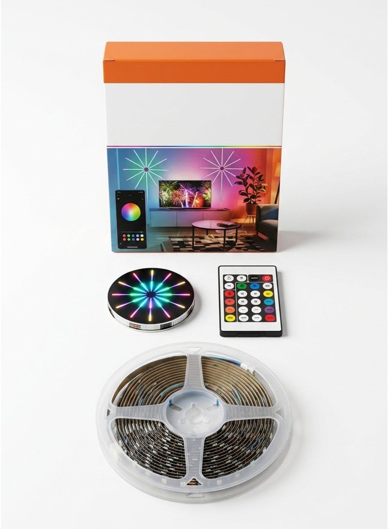 USB Powered RGB LED Strip – Smart Fireworks Effect, Bluetooth & App Control, Remote & Manual Control, Music Sync, Self-Adhesive, for Home & Party Decoration - Image 2