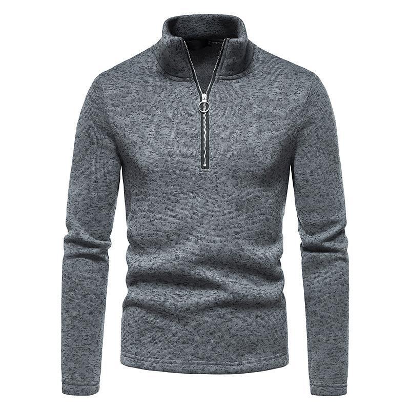 2023 autumn and winter new cross-border Men''s high collar base T-shirt placket zipper design pullover sweater men - Image 1