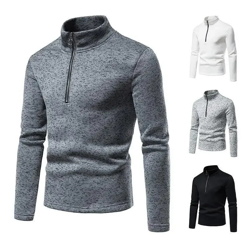 2023 autumn and winter new cross-border Men''s high collar base T-shirt placket zipper design pullover sweater men - Image 4