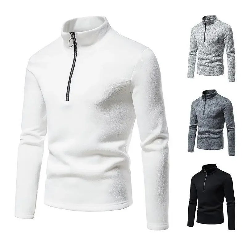 2023 autumn and winter new cross-border Men''s high collar base T-shirt placket zipper design pullover sweater men - Image 3