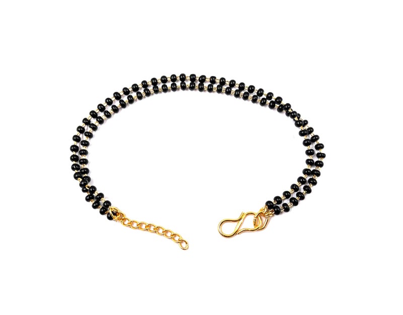 JHB Gold Plated And Black Bead Hand Mangalsutra Bracelet For Women - Image 1