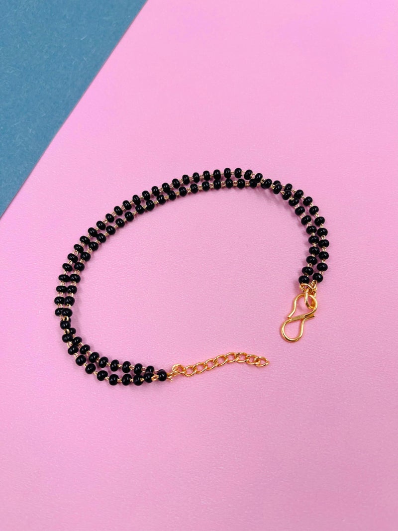 JHB Gold Plated And Black Bead Hand Mangalsutra Bracelet For Women - Image 2