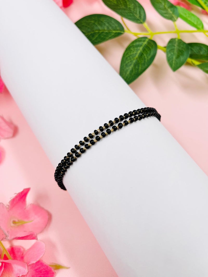 JHB Gold Plated And Black Bead Hand Mangalsutra Bracelet For Women - Image 3