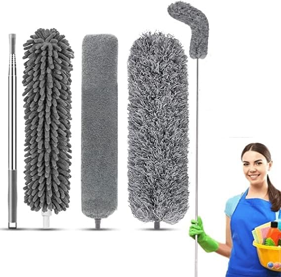 Deoxys Microfiber Dusters for Cleaning Stainless Extension Pole 30100 inches with 3 Cleaning Head Cleaning for Furniture Cars Gap Keyboards Ceilings - Image 1