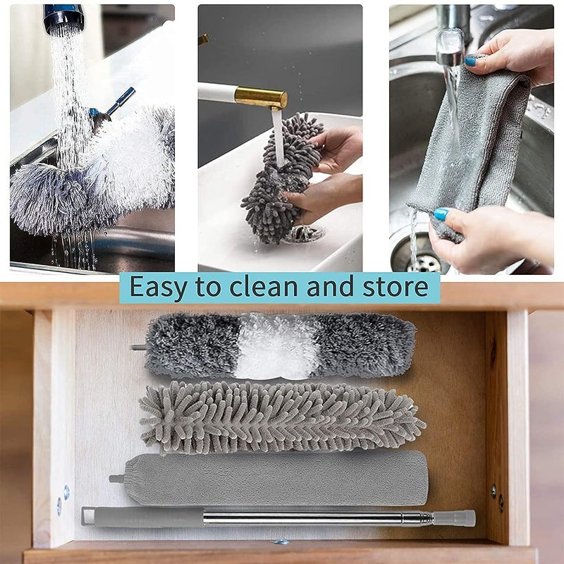 Deoxys Microfiber Dusters for Cleaning Stainless Extension Pole 30100 inches with 3 Cleaning Head Cleaning for Furniture Cars Gap Keyboards Ceilings - Image 3
