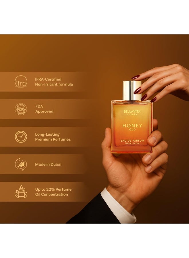 Bella Vita Luxury BellaVita Luxury Honey Oud Eau de Parfum (3.4 fl. oz.) | Patchouli, Vanilla, Bergamot, Floral & Spicy + Made with Clean & Vegan Essentials Oils + Cruelty Free | Long-Lasting Unisex Fragrance - Image 4