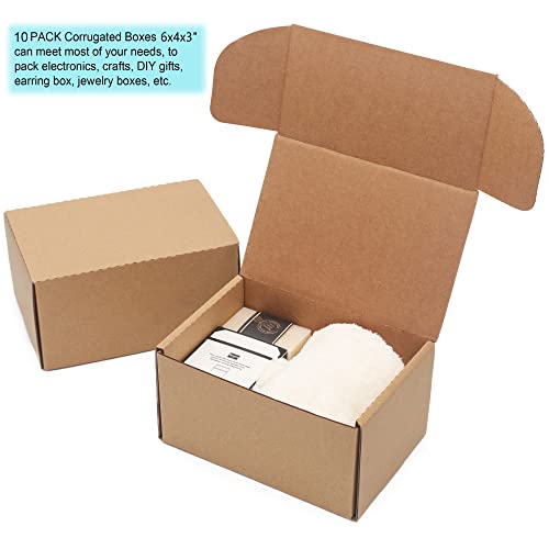 YOUNGKEE 10 Pack Small Shipping Boxes 6x4x3'' Corrugated Small Cardboard Boxes for Shipping, Recyclable Packaging Boxes for Business, Mailer, Gift Packing, Crafts Packing, Jewelry Box, Brown - Image 4