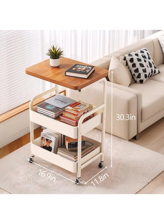 ULHYC A three-tiered metal multi-functional trolley with a wooden surface and fixed wheel locks, suitable for small-space kitchen storage, office bookshelves, bedroom shelves, and bathroom storage. - Image 3