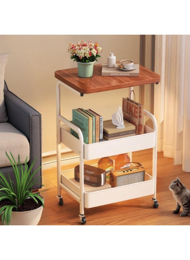 ULHYC A three-tiered metal multi-functional trolley with a wooden surface and fixed wheel locks, suitable for small-space kitchen storage, office bookshelves, bedroom shelves, and bathroom storage. - Image 5