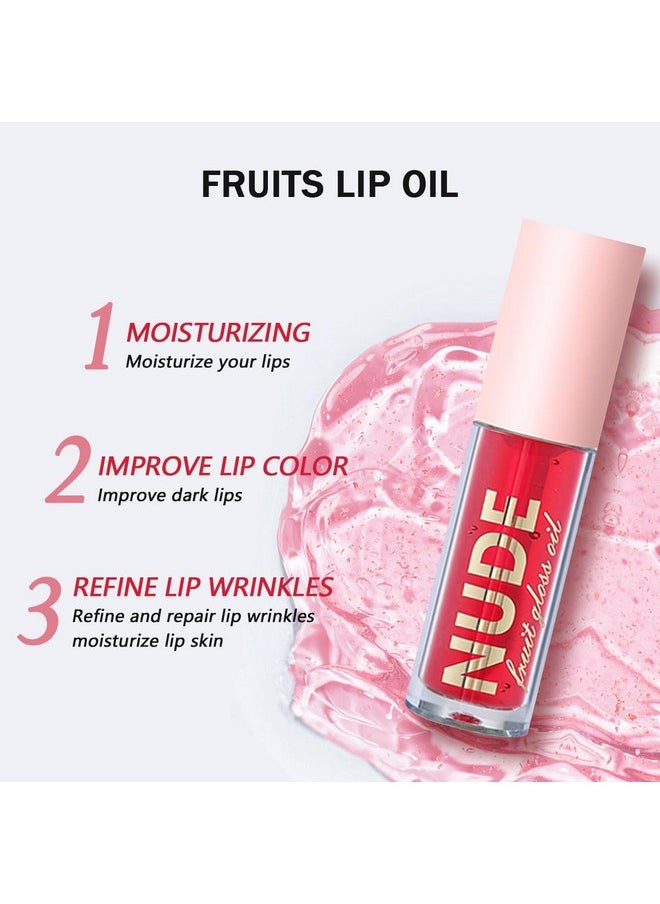 Aaiffey - 4 Pcs Plumping Lip Oil, Moisturizing Hydrating Lip Glow Oil Fruit Big Brush Head Lip Gloss Kit Smooth Glossy Finish Tinted Lip Balm, Nonsticky Fresh Texture - Image 1