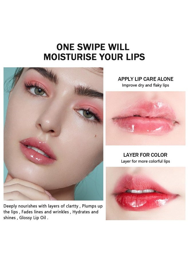 Aaiffey - 4 Pcs Plumping Lip Oil, Moisturizing Hydrating Lip Glow Oil Fruit Big Brush Head Lip Gloss Kit Smooth Glossy Finish Tinted Lip Balm, Nonsticky Fresh Texture - Image 1